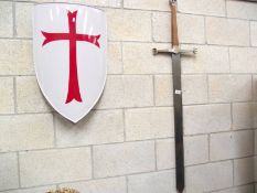 A large sword and shield.