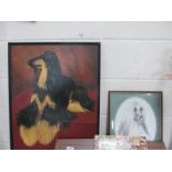An original oil on board of an Afghan hound by G Brennan and two other Afghan hound pictures