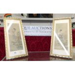 A pair of framed and glazed oriental prints depicting women, image 15 x 38 cm.