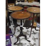 3 dark wood stained tripod side/wine tables. (collect only).