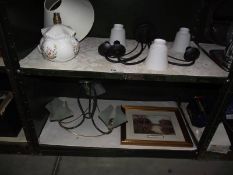 An Aynsley table lamp, 2 ceiling lights and a picture.