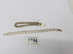 Two 9ct gold chains, one with gold padlock. 31 grams.
