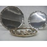 2 good silver plate letter trays, a silver plate dish and 5 other items of silver plate.