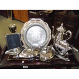 A mixed lot of silver plate including photo frame, trophies etc.