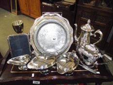 A mixed lot of silver plate including photo frame, trophies etc.