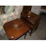 2 vintage oak floor standing sewing boxes.