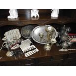 A good lot including silver plate epergne, pewter, cutlery sets, etc.