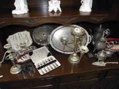 A good lot including silver plate epergne, pewter, cutlery sets, etc.