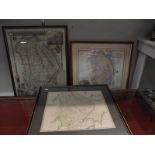 3 framed and glazed maps of Lincoln and Lincolnshire