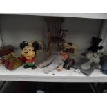 A mixed lot of modern and vintage toys including Mickey Mouse, Rupert the bear, Andy Pandy etc.