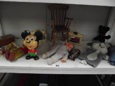 A mixed lot of modern and vintage toys including Mickey Mouse, Rupert the bear, Andy Pandy etc.