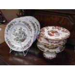 3 Copeland cake stands and a set of 6 Mason's plates.