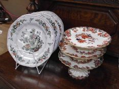 3 Copeland cake stands and a set of 6 Mason's plates.