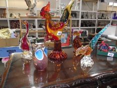 5 art glass birds including Murano (owl a/f)