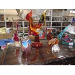 5 art glass birds including Murano (owl a/f)