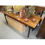 A 1970's teak effect long coffee table with under magazine rack.