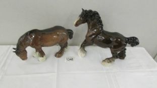 2 Beswick shire horses.