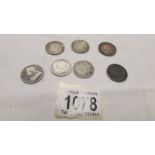 7 Victorian silver shillings, 37 grams.