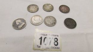 7 Victorian silver shillings, 37 grams.