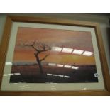 A signed framed and glazed print of a sunset