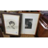 A framed and glazed engraving 'Sir Francis Deleval' after Reynolds and a Gouache portrait of a