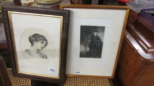 A framed and glazed engraving 'Sir Francis Deleval' after Reynolds and a Gouache portrait of a