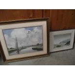 2 framed and glazed watercolours 'Sailing on the Broads' and 'Rocky Beach' both signed Graham