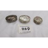 3 hall marked silver pill boxes.