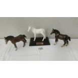 2 Beswick shire ponies and a Royal Doulton white horse entitled 'Adventure'.