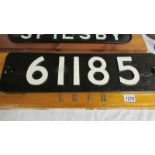 A genuine cast iron Thompson B1 locomotive number 61185 smoke box number plate, Ex. LNER.