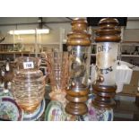 2 vintage pink glass water jugs and 2 spirit dispensers