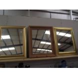 2 gilt framed mirrors and a wooden framed mirror