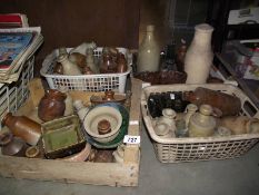 A large quantity of stoneware bottles.