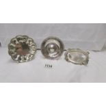 A silver ashtray, a silver sweet meat dish and a silver commemorative dish for H F Parker 1951-1976,