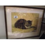 A framed and glazed print of 'A Pretty Kitten' after Henriette Ronner-Knip' 1821-1909
