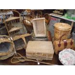 A good lot of wicker baskets, carpet beater and a corner unit.