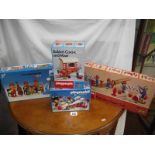 A 1970's Playpeople circus band super set, Fireman's super set, builders caravan,