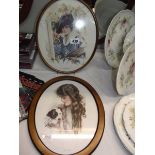 2 oval framed and glazed prints from the 1920's