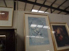 3 framed and glazed prints, Pre-raphaelite girl with roses,
