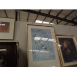 3 framed and glazed prints, Pre-raphaelite girl with roses,