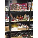 4 shelves of Christmas decorations including vintage.