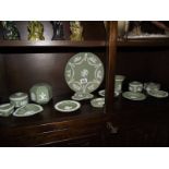 14 pieces of green Wedgwood Jasper ware