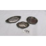 3 hall marked silver pin trays.