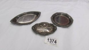 3 hall marked silver pin trays.