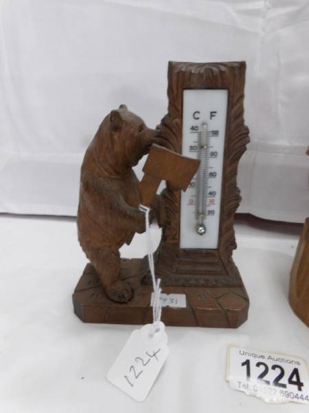 A carved bear thermometer and another carved bear, - Image 2 of 3