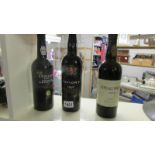 3 bottles of vintage port being Taylors 1997, Fonseca 1986 and Borges 1979.