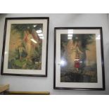 A pair of early 20th century framed and glazed pictures of Guardian angel with boy and girl