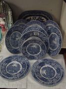 A quantity of blue and white Burslem Woodland plates etc.