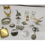 A mixed lot including glass animals, owls, watches etc.