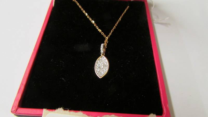 An 18ct rose gold lozenge shaped diamond pendant necklace of 25 points. - Image 2 of 2